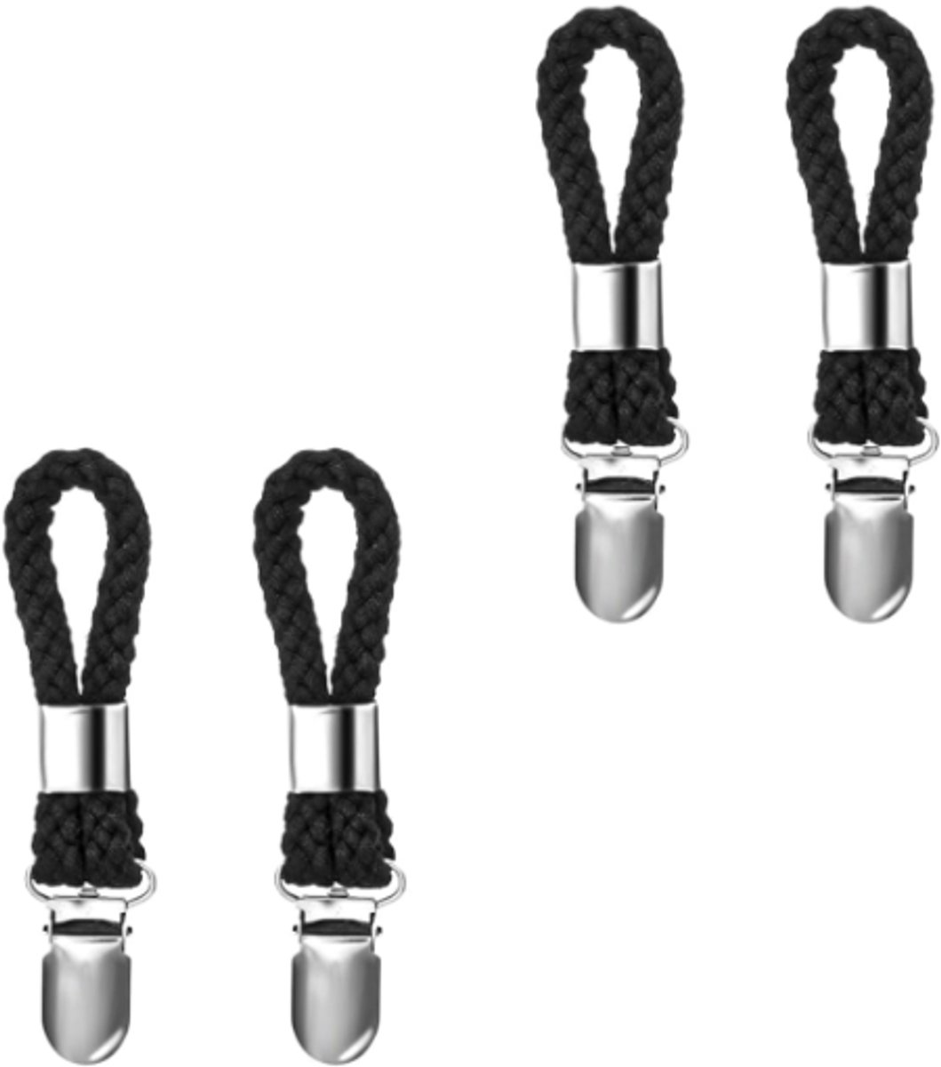 4 pieces - Towel clip - Towel rack - Kitchen towel clips - 11.5*2.3 cm - Black - Multifunctional clips - Suitable for home cupboards and bathrooms - Towel clip made of cotton rope - Image 1