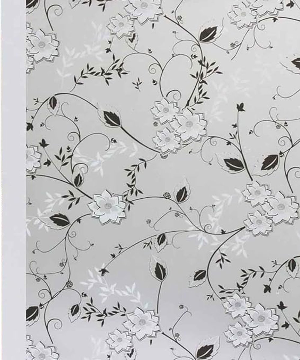 Window film - Self-adhesive window film - Easy installation - 50*200cm - Frosted glass with flowers - black, white - Self-adhesive - PVC - Self-adhesive wallpaper for decoration - Image 1