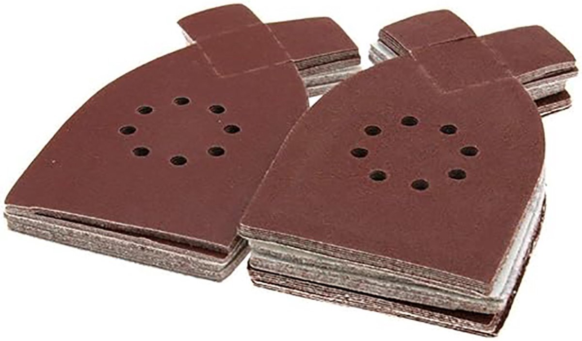 50 pieces - sandpaper - P40/60/80/100/120 grit - grit sandpaper for multi-sander - For wood and metal - 205*175*105MM (205mm at the tip of the ear) - self-adhesive - hook and loop - 8-hole sanding pads - sanders - Image 1