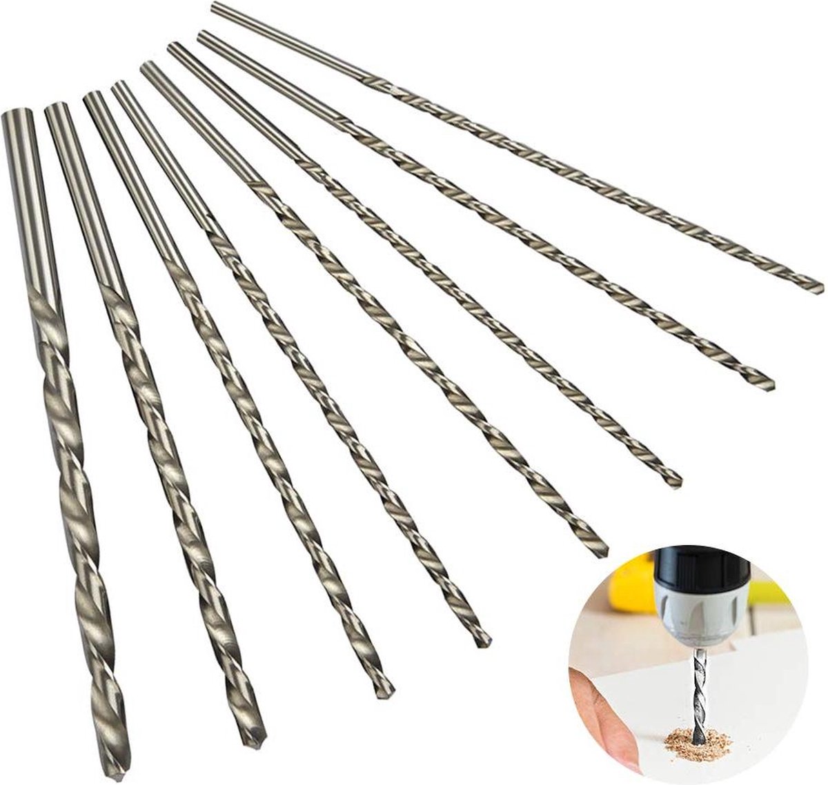 8 pieces twist drills HSS long wood twist drill set - diameters 4 mm 42 mm 45 mm 5 mm 52 mm 6 mm 8 mm 10 mm - Image 1