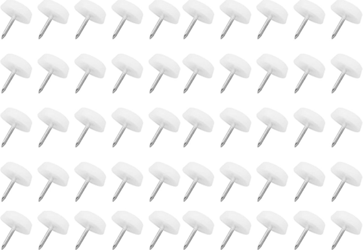 50 pieces - Chair leg protectors - Floor gliders - Floor protector - Chair leg protectors - Furniture gliders - with nail - 20mm - for table chair legs - white - plastic - Round - Floor and furniture protection - Chair parts - Anti-scratch - Image 1