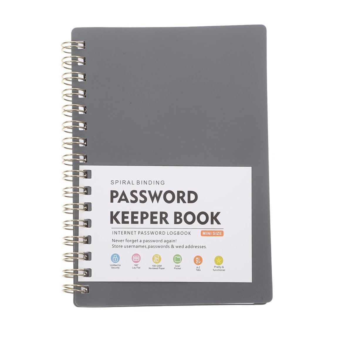 Password Book - Password Booklet - Password Booklet with Alphabet - Password Organizer - Password Notebook - A6 - Gray - Image 1