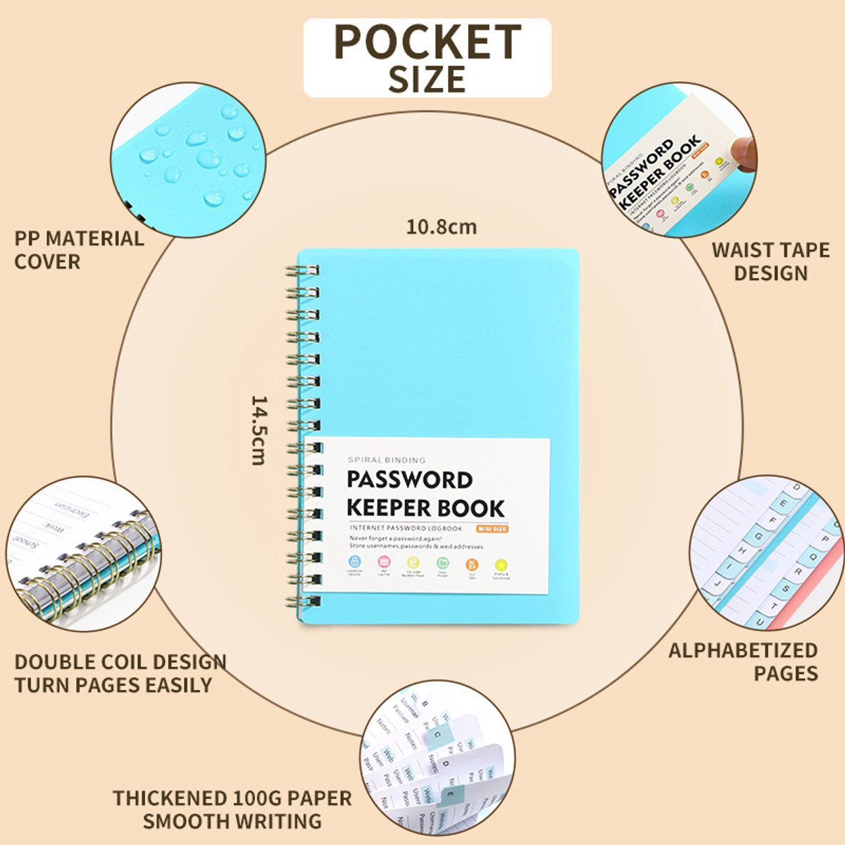 Password Book - Password Booklet - Password Booklet with Alphabet - Password Organizer - Password Notebook - A6 - Gray - Image 7