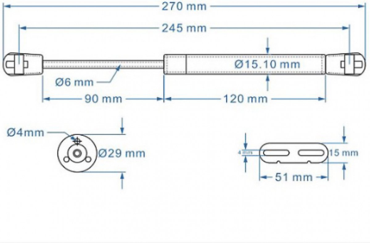 2 pieces - Gas spring for flap - Softclose Door fitting - 100N - steel - Telescopic cabinet door gas spring - Hydraulic support - Door lift damper for cabinet door or flap - Furniture mounting parts - Image 6