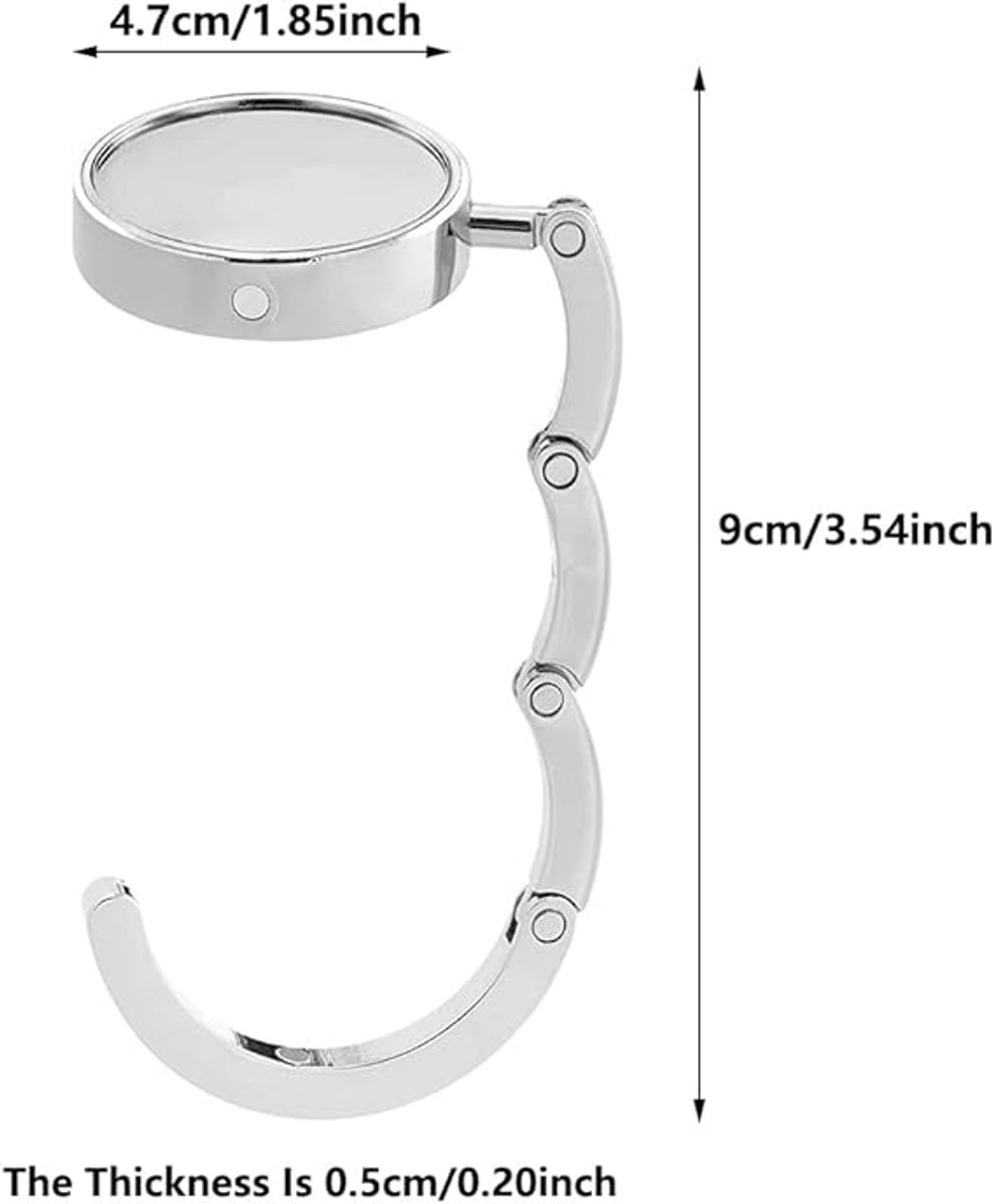 3 pieces - Bag hook - Hook for bags and backpacks - Bag hanger - Bag hooks - Bag hooks - Bag hook - Bag hook table - Bag hanger on the table - Silver - Foldable - Zinc alloy - 9.3 * 4.9 cm - for handbag, school bag, headphones, etc. - Image 5
