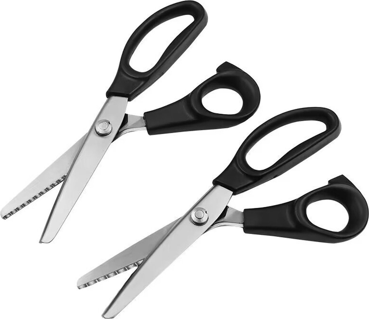 2 pieces - Pinking shears for fabric - Fabric scissors - Textile scissors - Fabric scissors - Dressmaking scissors - Suitable for fabric / denim / leather / Scissors - Black - 3mm / 5mm - Metal - Image 1