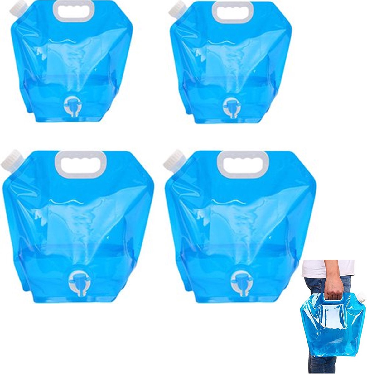 Collapsible Water Jerrycan - 4-Piece Water Reservoir Set - 5 and 10 Liter Flexible Water Jerrycan with Closed Lid and Faucet Switch - Emergency Water Reservoir - Outdoor Life - Emergency Kit - Home Emergency Kit - Portable Emergency Drinking Water Bag - Image 1