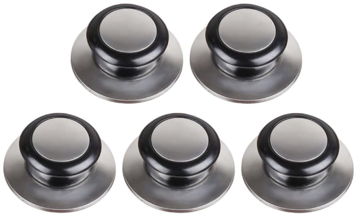 Pot Lid Knob - 5 Pieces - Lid Knob - 5-12mm Universal - Lid Handle - Kitchen Cookware Knob - For Replacing Pot Lids - 5.8*2.3cm - Silver and Black - Image 1