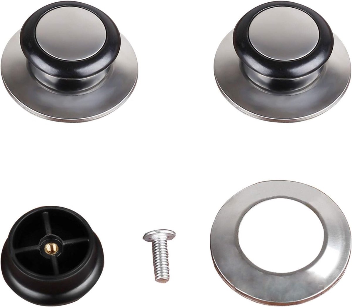 Pot Lid Knob - 5 Pieces - Lid Knob - 5-12mm Universal - Lid Handle - Kitchen Cookware Knob - For Replacing Pot Lids - 5.8*2.3cm - Silver and Black - Image 3