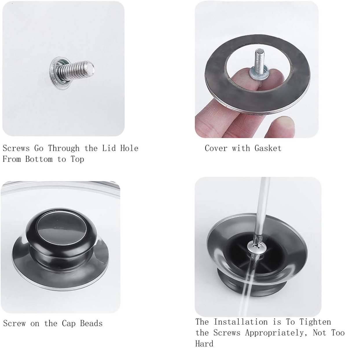 Pot Lid Knob - 5 Pieces - Lid Knob - 5-12mm Universal - Lid Handle - Kitchen Cookware Knob - For Replacing Pot Lids - 5.8*2.3cm - Silver and Black - Image 5