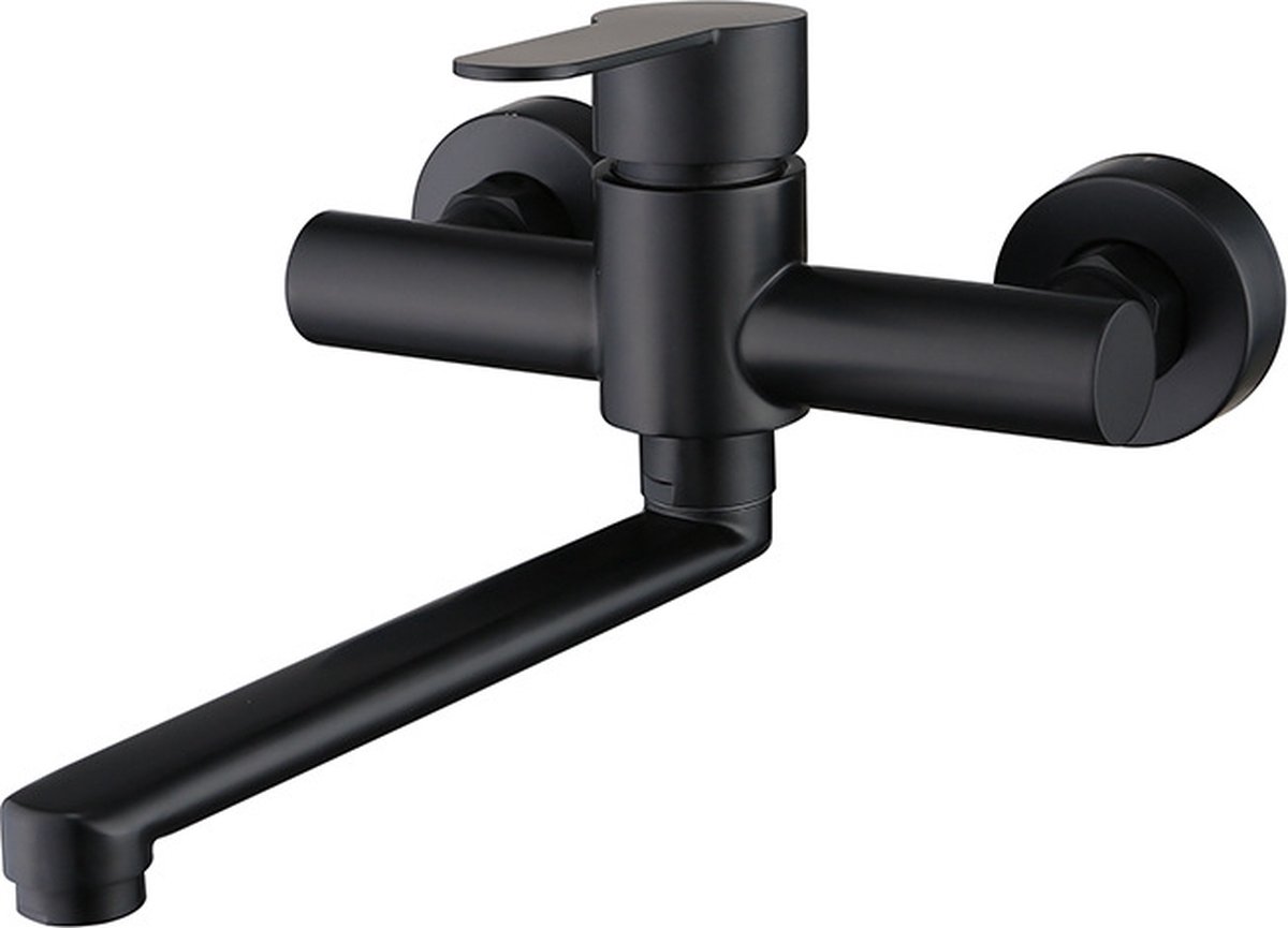 Bath faucet - Kitchen faucet - Washbasin faucet - Stainless steel - Black - 26*11 cm - Wall installation - Wall mounted - Swivel spout - Single lever - Image 1