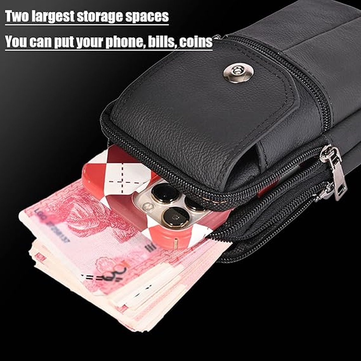 Belt Bag - with Shoulder Strap - Standing Belt Bag - Leather - Men - Belt Bag - Neck Bag - Belt Pouch - Men's Phone Bag - Men's Shoulder Bag - Gift - 19*10*4cm - Shoulder Bag - Wallet - Cell Phone Pouch - Bag - Image 3
