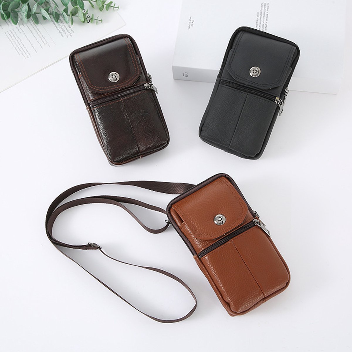Belt Bag - with Shoulder Strap - Standing Belt Bag - Leather - Men - Belt Bag - Neck Bag - Belt Pouch - Men's Phone Bag - Men's Shoulder Bag - Gift - 19*10*4cm - Shoulder Bag - Wallet - Cell Phone Pouch - Bag - Image 6