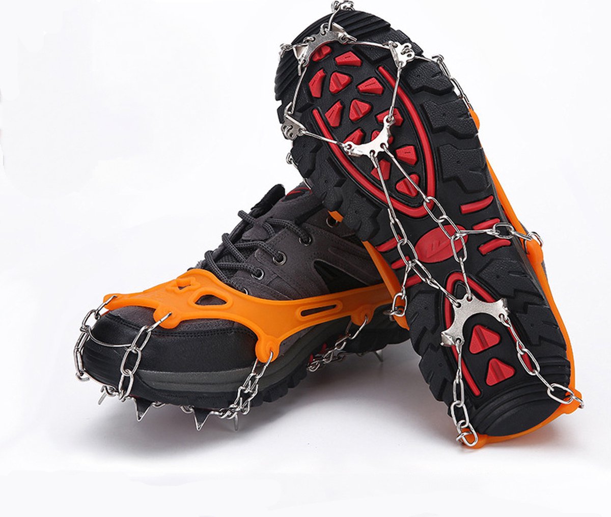 pair - Crampons - Crampons for mountain boots - Non-slip - with 8 steel teeth - Snow chain for shoes - for walking, fishing, climbing and hiking - Size 35-44 - TPE - orange - Image 1