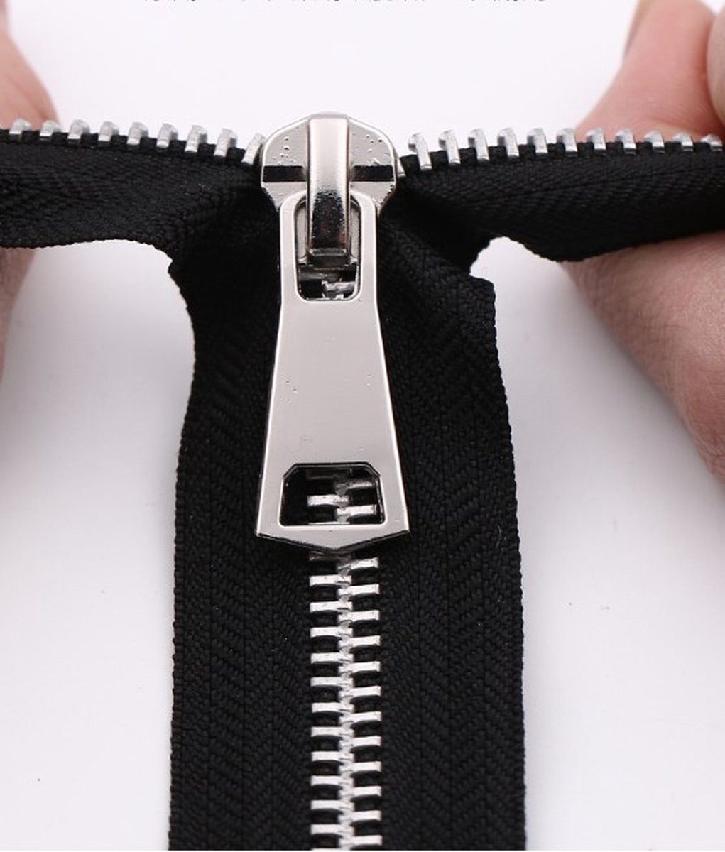 Zipper - Pack of 2 - Two-way zipper - Double slider - Divisible - Silver teeth - Black, silver - No. 5 70 cm - For jackets and coats - Image 3