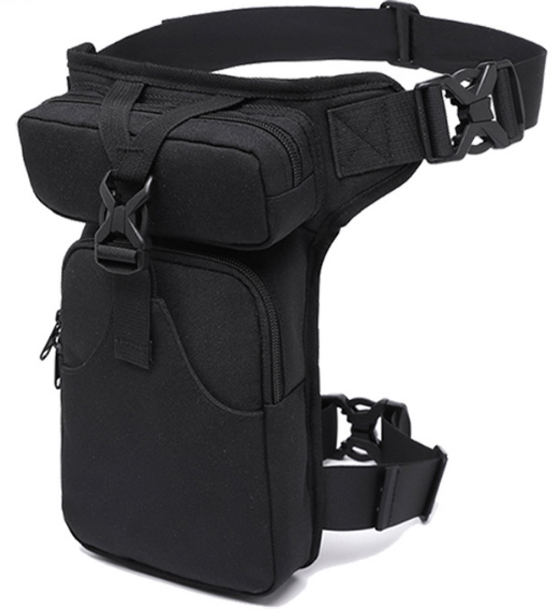 Waist Bag - Leg Bag - Motorcycle Waist Bag - Motorcycle Bag - Tactical Leg Bag - Tool Bag - Unisex - Black - Large Capacity - 16*5*29 cm - 4 Compartments - Polyester - Image 1