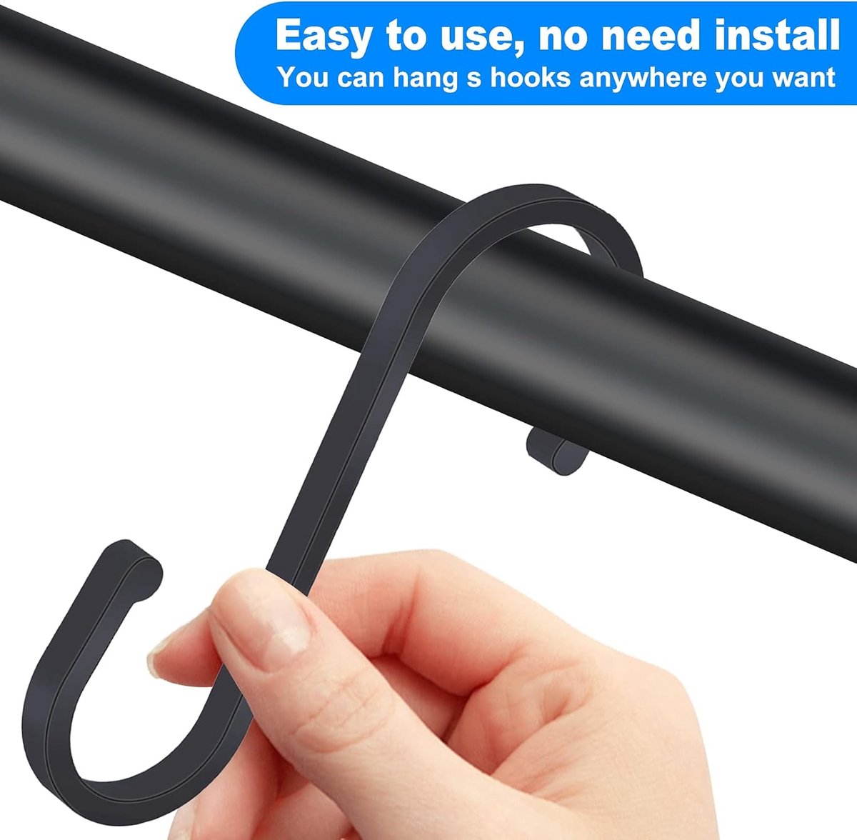 12 pieces - Hanging hooks - S hooks - 85mm - Metal - for hanging pots and pans, plants, coffee cups, clothes - black - for towels in the kitchen, bedroom, bathroom, office and garden - Image 2
