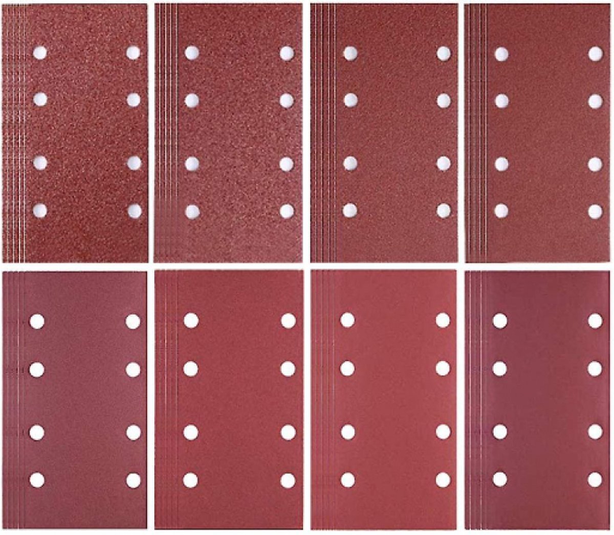 80 pieces - Sanding sheets - Sandpaper set - 40/60/80/120/180/240/320/400 grit - rectangular flocked sandpaper - 8 holes - red - 185*93mm - Image 1