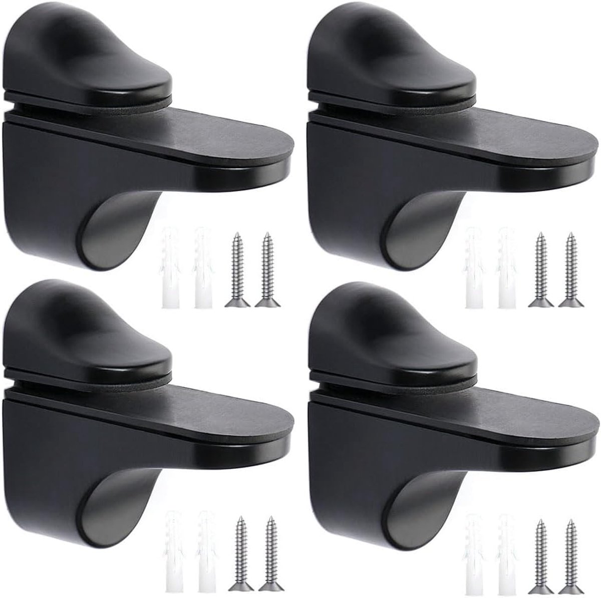 Glass Clamp - 4 Pieces - Glass Shelf Brackets - Zinc Alloy - Glass Shelf Brackets - Adjustable - Duckbill Glass Clamp - Glass Shelf Support Bracket - Clamp Holder Wall Mount - For 3mm-18mm Thick Glass and Wood Shelves - 5.6cm - Black - Image 1