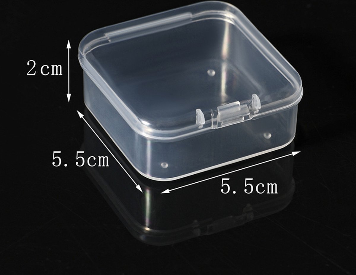 6 Pieces - Small Clear Plastic Storage Box Containers with Hinged Lids - L 5.5 x W 5.5 x H 2cm - Mini Boxes for Pills, Beads, Jewelry & Hobby Items - Stackable Mini Tubs - Transparent - Image 2