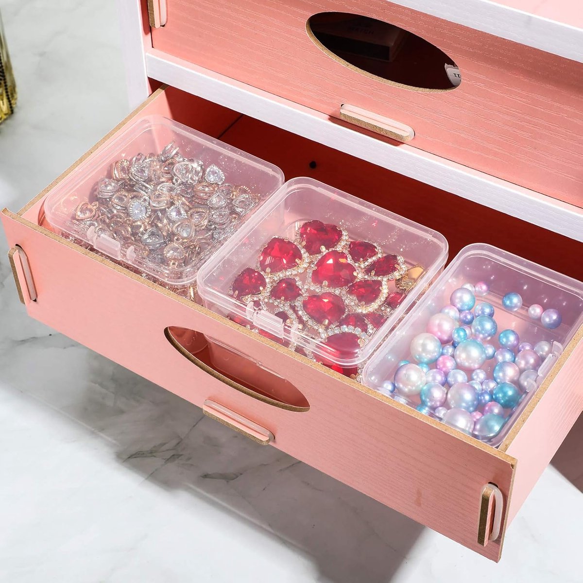 6 Pieces - Small Clear Plastic Storage Box Containers with Hinged Lids - L 5.5 x W 5.5 x H 2cm - Mini Boxes for Pills, Beads, Jewelry & Hobby Items - Stackable Mini Tubs - Transparent - Image 4