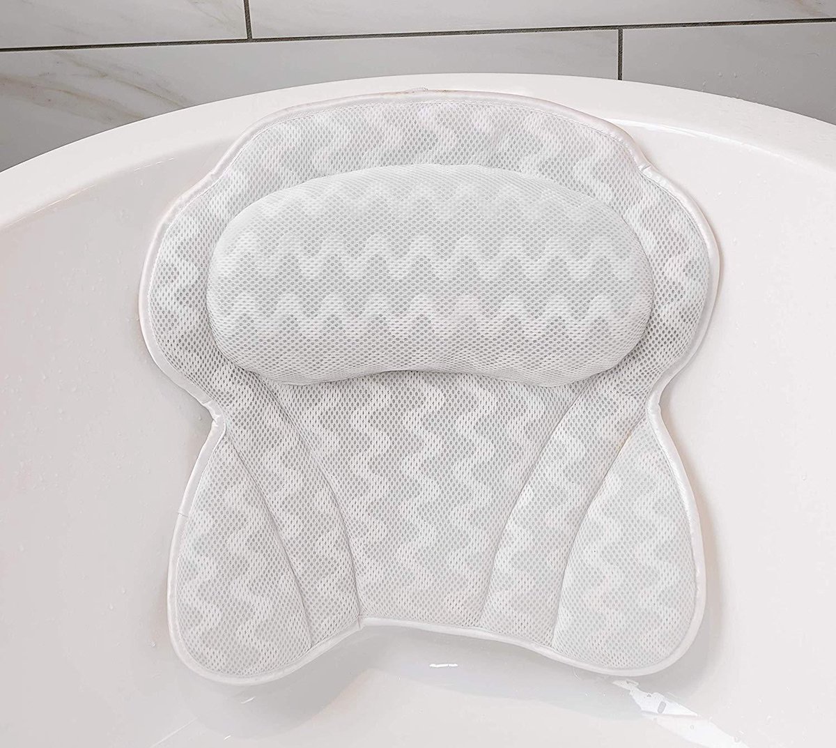 Bath Pillow - Spa Bath Pillow - Neck Pillow - Bath Pillow for the Bath - Headrest - Spa Pillow - White - with Anti-Slip Suction Cups - 42x44cm - for the Bath and Jacuzzi - Bath Accessories - Image 1