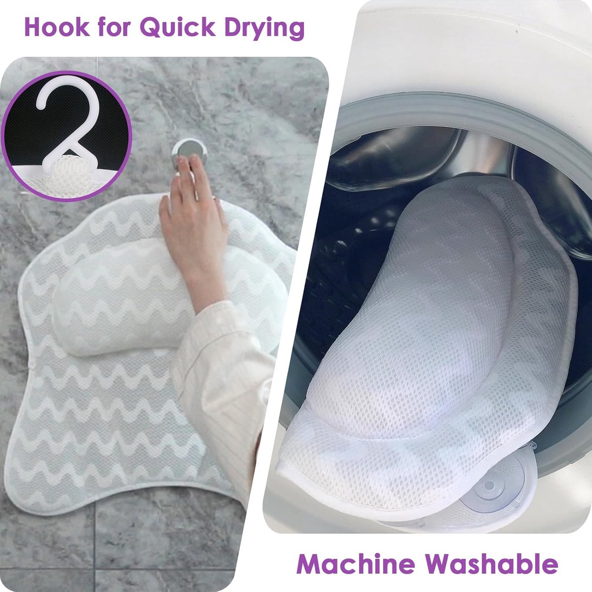 Bath Pillow - Spa Bath Pillow - Neck Pillow - Bath Pillow for the Bath - Headrest - Spa Pillow - White - with Anti-Slip Suction Cups - 42x44cm - for the Bath and Jacuzzi - Bath Accessories - Image 3