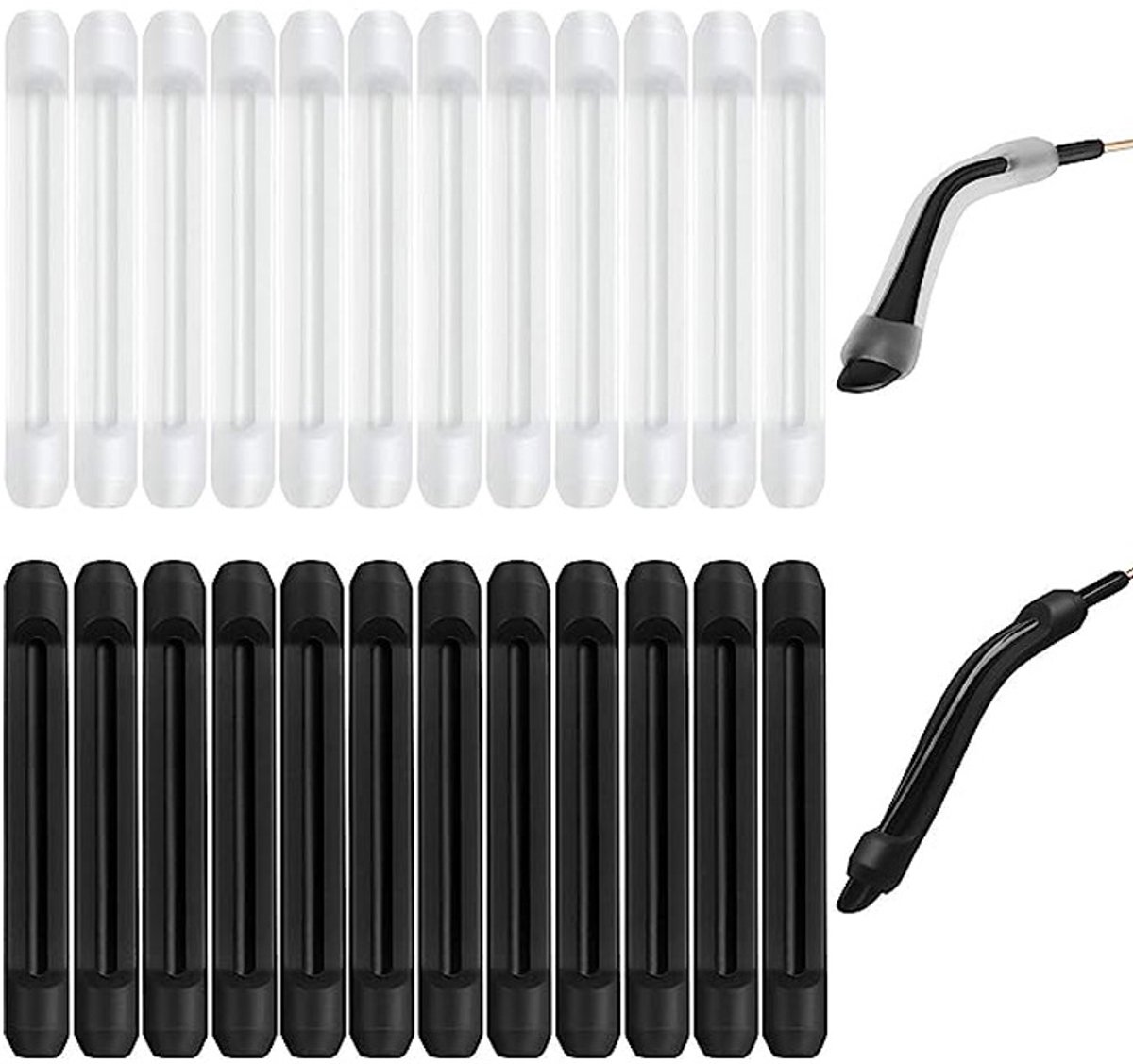 12 Pairs of Anti-Slip Ear Hooks - Glasses Temples - Anti-Slip Glasses Temples - Glasses Temples - Ear Covers - Glasses Cushions - Temple Protectors - Black and Transparent - Silicone - Anti-Slip - Glasses Accessories - 24 Pieces - Image 1