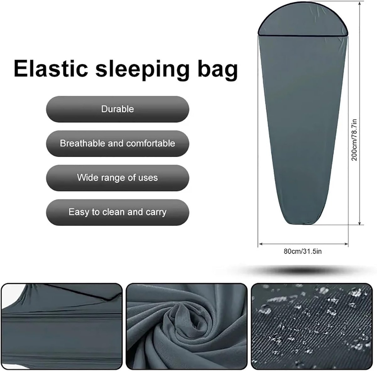 Sleeping Bag - Summer Sleeping Bag - Sleeping Bag - Thin Sleeping Bag - Travel Sheet - Inner Sleeping Bag - Lightweight - 1 Person - for Travel, Hotels & Hostels, Camping - Gray - 80*200cm - Polyester - Image 1