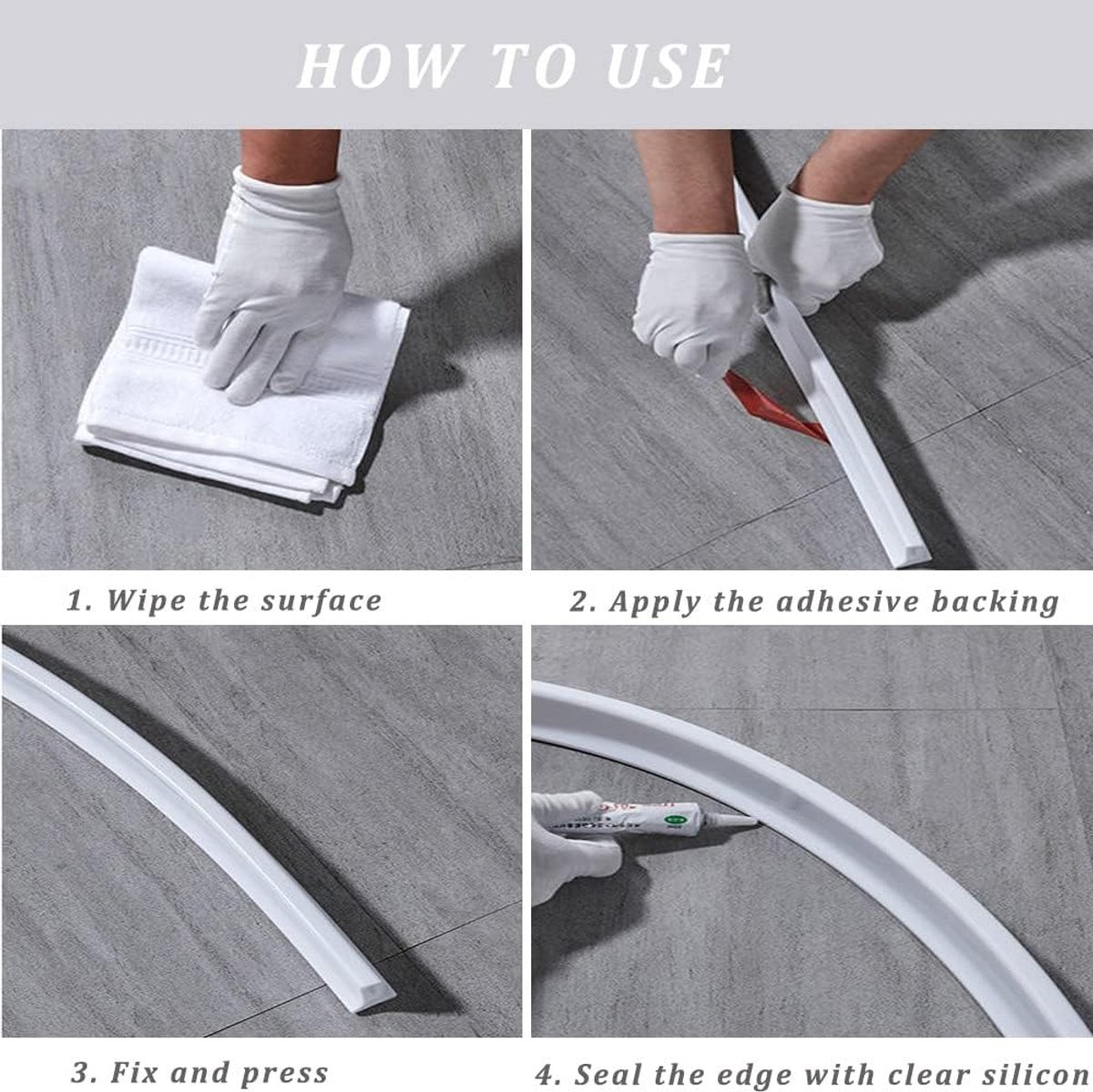 Shower Water Stopper - 1 m - T-type Shower Strip - Water Stopper - Self-Adhesive Sealant Edge - Sanitary Water Stopper - for kitchen and bathroom, shower screen, shower threshold, bathtub water dam, countertop edge trim - Image 2