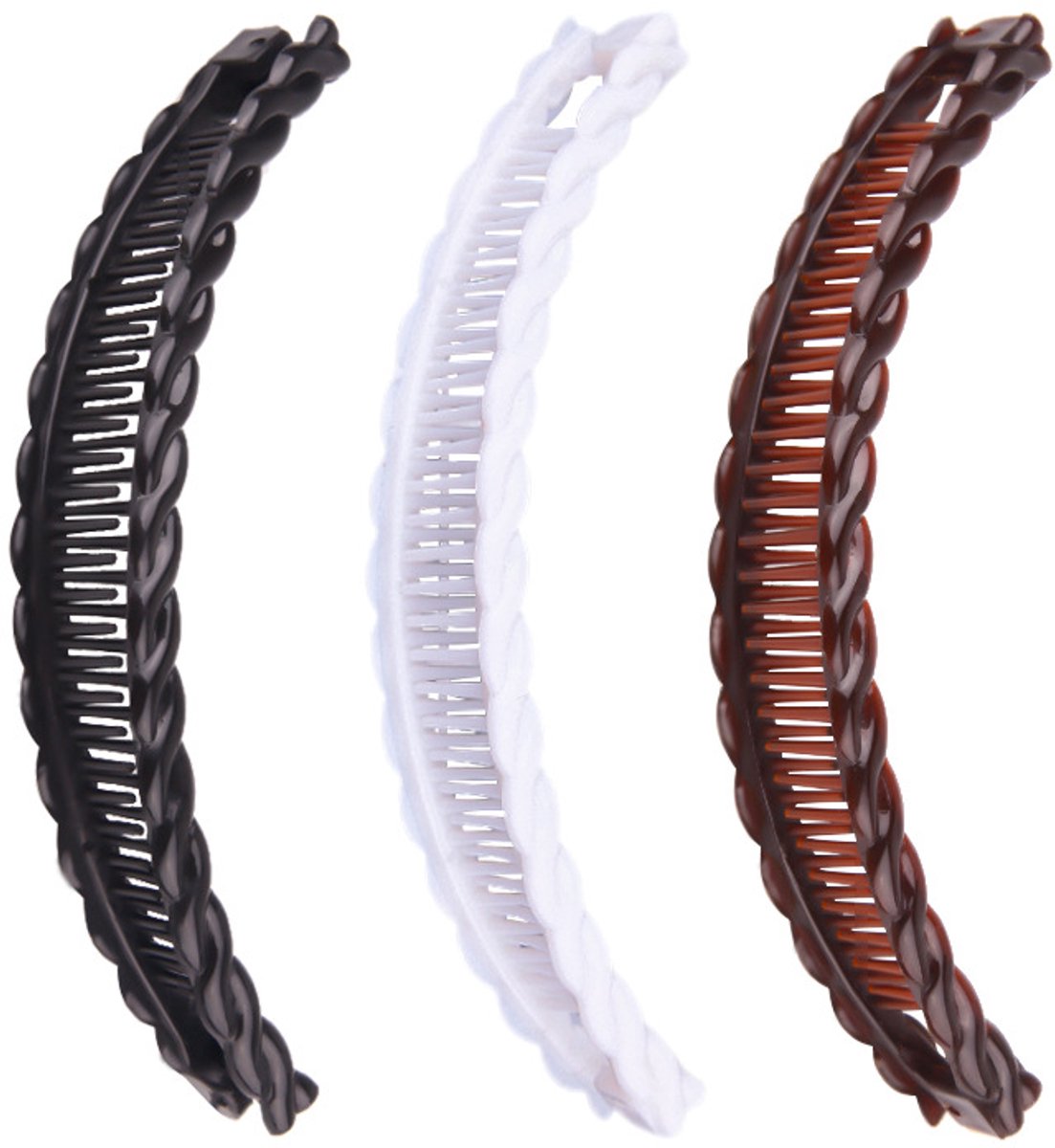 Hair Clip - 3 Pieces - Hair Clip - Hair Clip - Hairpin - Banana Clip - Hairpins Women - Double Comb Long Hair Clips - For Fine Thick Hair - Brown/Black/White - Image 1