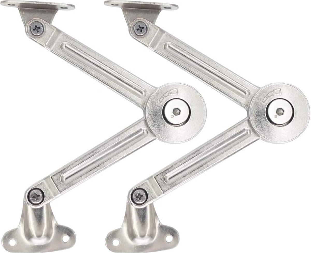 Flap hinge - 2 pieces - Stop hinge - Furniture hinge - Cabinet hinge - Overlay hinge - Flap supports - Lid support hinge - Zinc alloy - Silver - Nickel plated - With screws and Allen key - for kitchen, cabinet lift door - Image 1