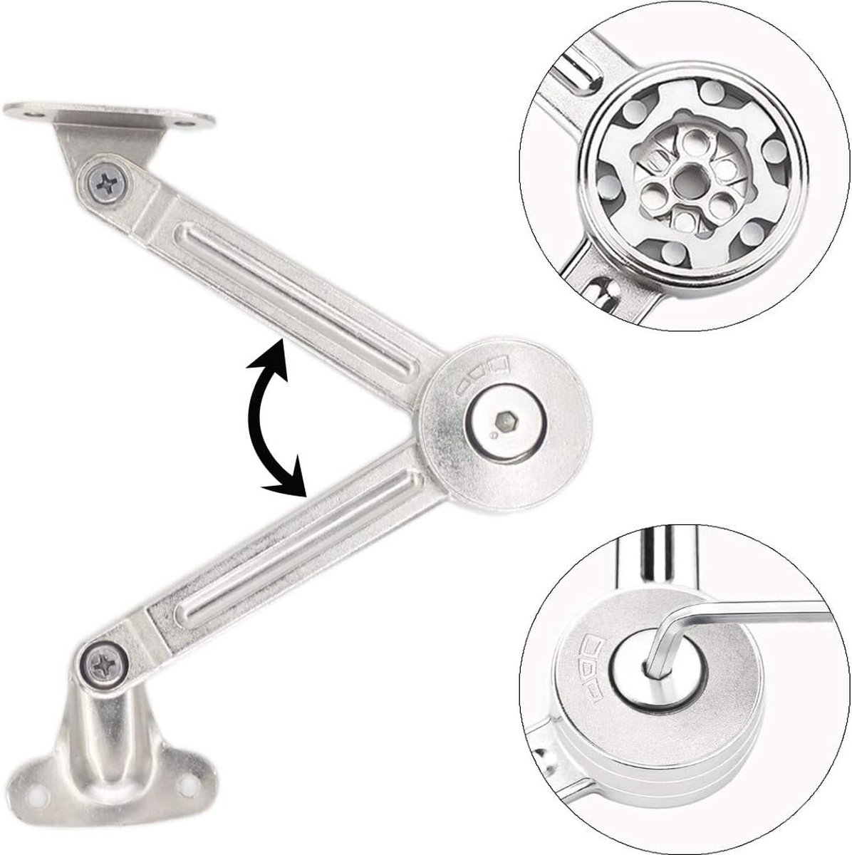 Flap hinge - 2 pieces - Stop hinge - Furniture hinge - Cabinet hinge - Overlay hinge - Flap supports - Lid support hinge - Zinc alloy - Silver - Nickel plated - With screws and Allen key - for kitchen, cabinet lift door - Image 2