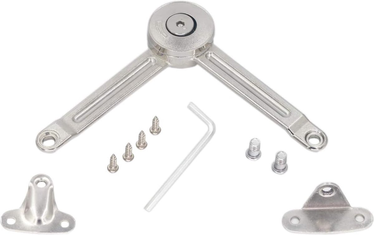 Flap hinge - 2 pieces - Stop hinge - Furniture hinge - Cabinet hinge - Overlay hinge - Flap supports - Lid support hinge - Zinc alloy - Silver - Nickel plated - With screws and Allen key - for kitchen, cabinet lift door - Image 3