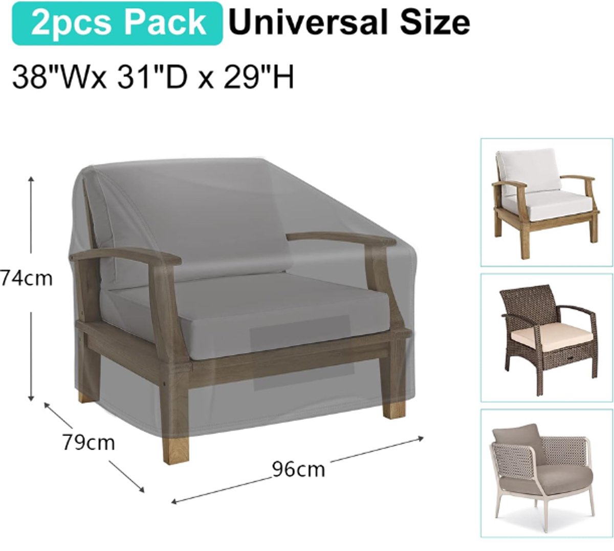 Waterproof Chair Cover - Set of 2 - Garden Chair Cover - Protective Cover for Garden Furniture - Garden Furniture Cover - Garden Chair Cover - 96 x 79 x 74 cm - For Outdoor Use in the Garden, Balcony or Terrace - Black - 210D Oxford Cloth - Waterproof - D - Image 6
