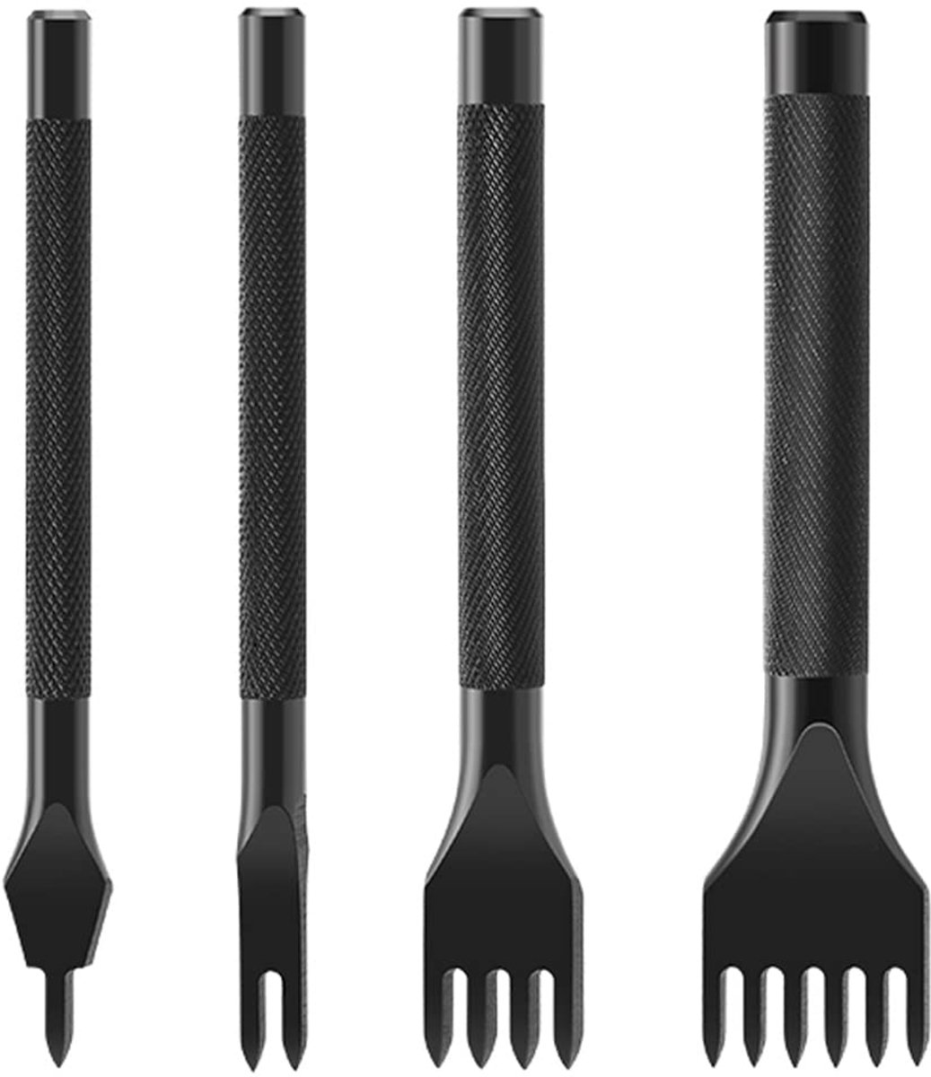 4 Pieces - Leather Punch - 4mm - 1/2/4/6 Claw - Black - Steel - Length 10cm - Hole Punch - Hole Punch - Leather Needles - Leather Punching Tool - Non-Slip Handle - For Belt and DIY Crafts - Image 1