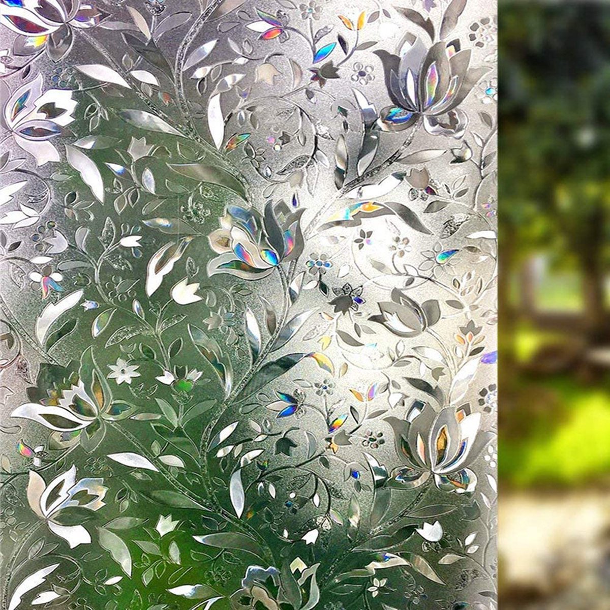 Window film - decorative window film - window sticker - 45x300 cm - Static - 3D orchid - anti-UV - Anti-peep - Translucent - Adhesive film without glue for windows and bathroom - Image 1