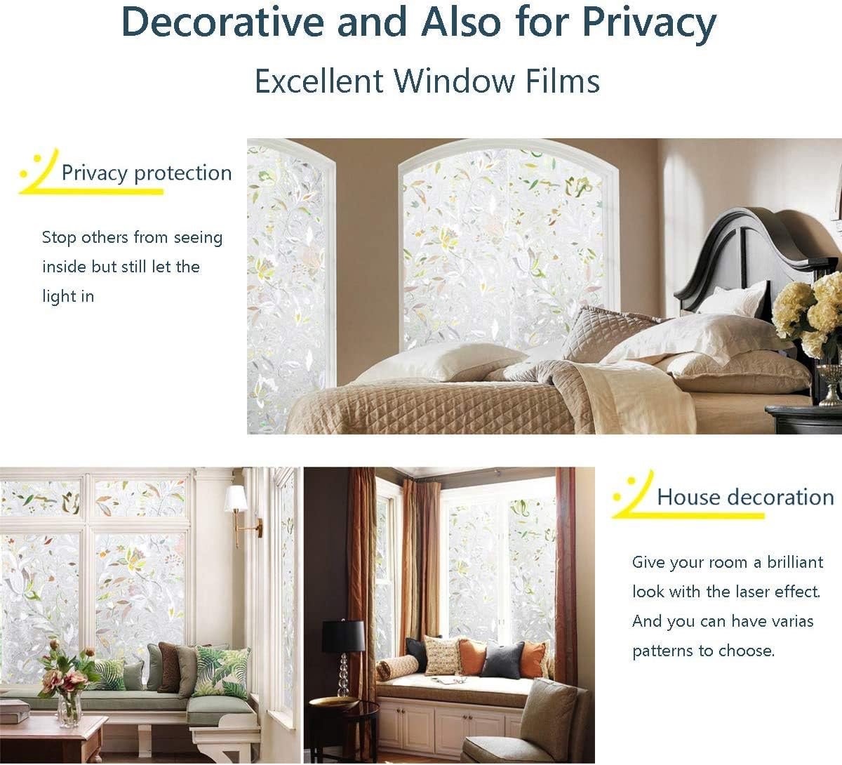 Window film - decorative window film - window sticker - 45x300 cm - Static - 3D orchid - anti-UV - Anti-peep - Translucent - Adhesive film without glue for windows and bathroom - Image 2