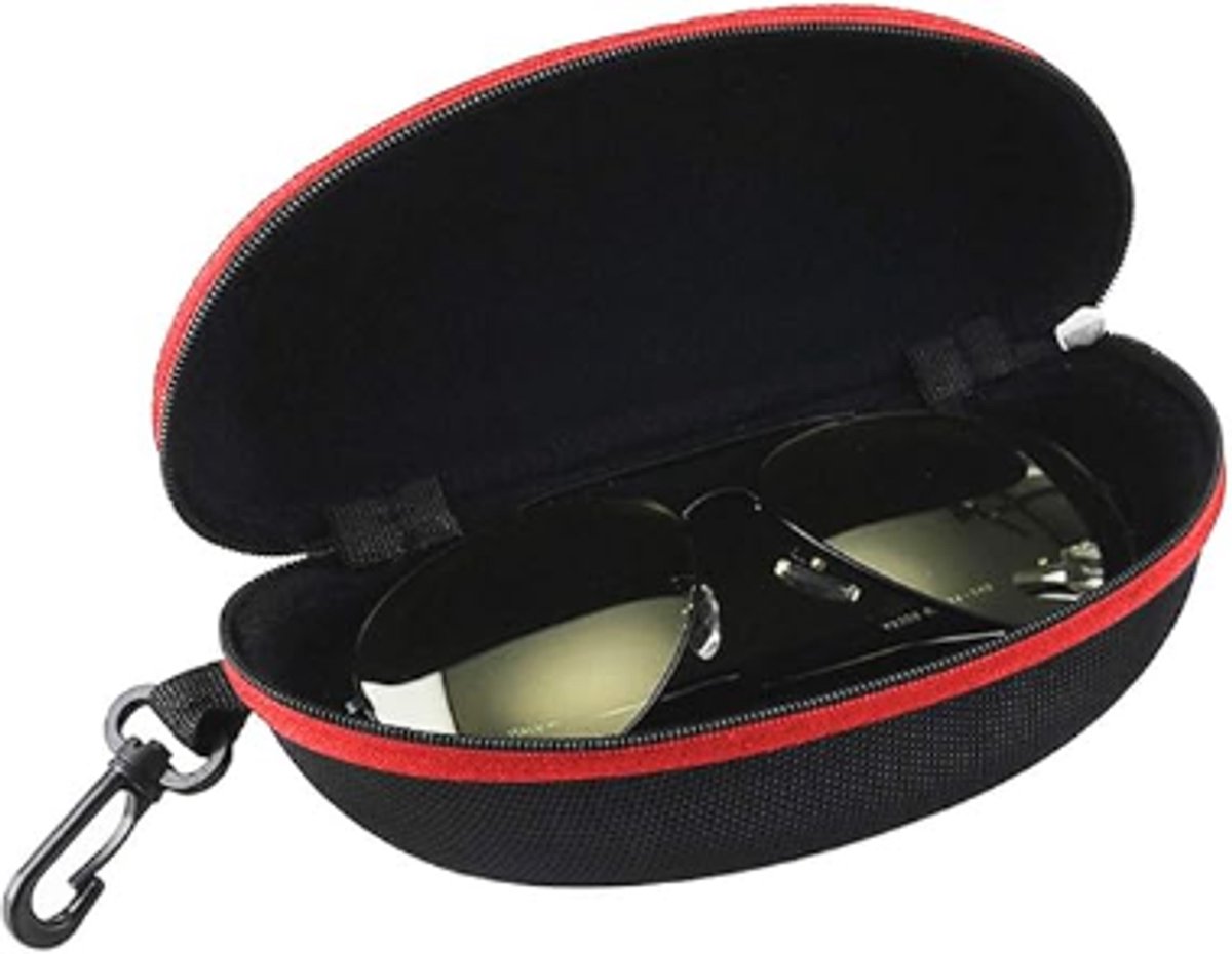 pieces - glasses case - glasses case - sunglasses accessories - Hard glasses case - sunglasses case - for women men - black/red - with plastic carabiner - Zipper - 17x8x6cm - EVA - wearable protection - Image 5