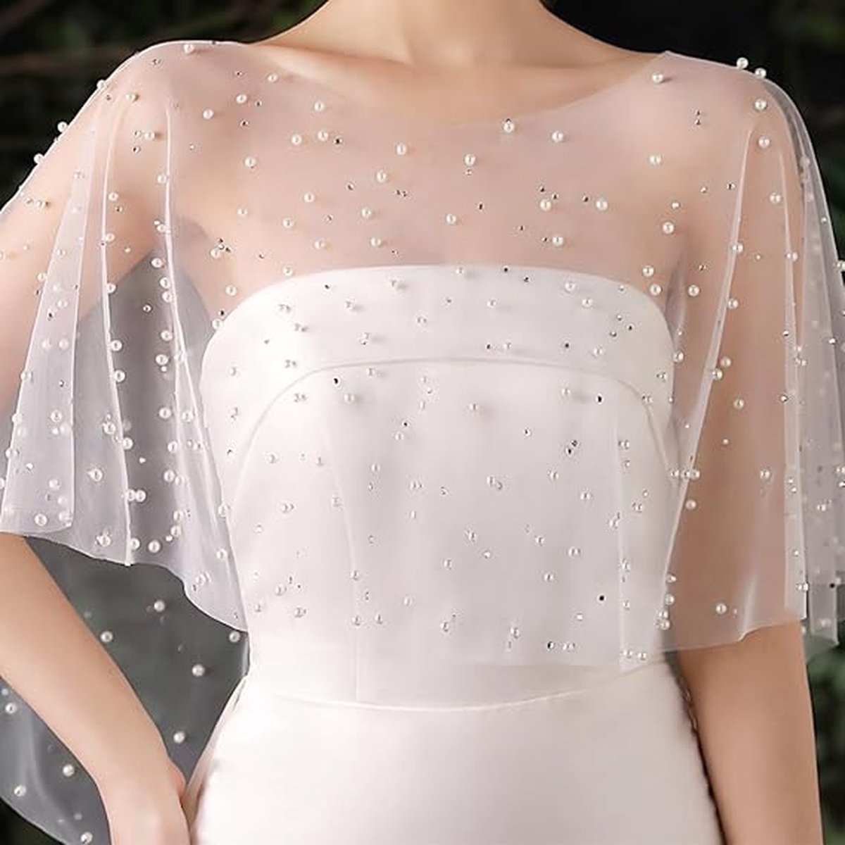 Poncho - Cape - Stole - Shawl - Artificial Pearl Capelet - Chiffon - Wedding - Party - Bride - Gala - Evening Dress - for Shoulder width less than 45 cm - Image 1