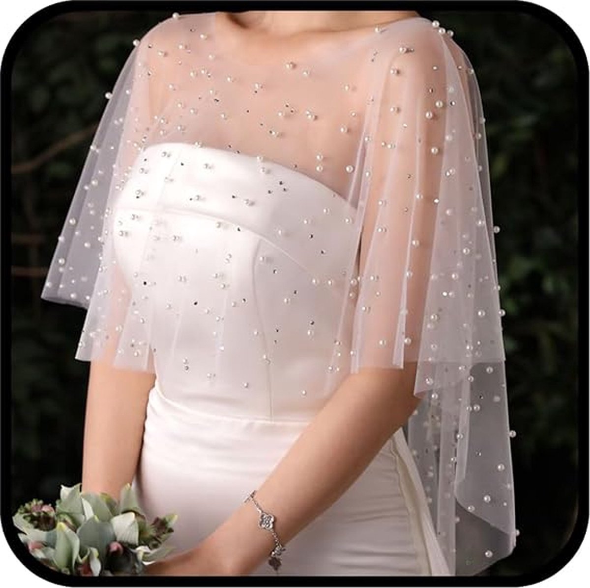 Poncho - Cape - Stole - Shawl - Artificial Pearl Capelet - Chiffon - Wedding - Party - Bride - Gala - Evening Dress - for Shoulder width less than 45 cm - Image 5