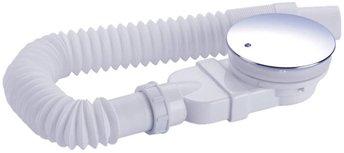 Shower tray siphon - Shower tray drains - Flat shower tray - Extra flat shower tray siphon - Drain set - Shower tray siphon - Shower tray siphon flat - For flat shower trays - Silver and white - Plastic - Image 1