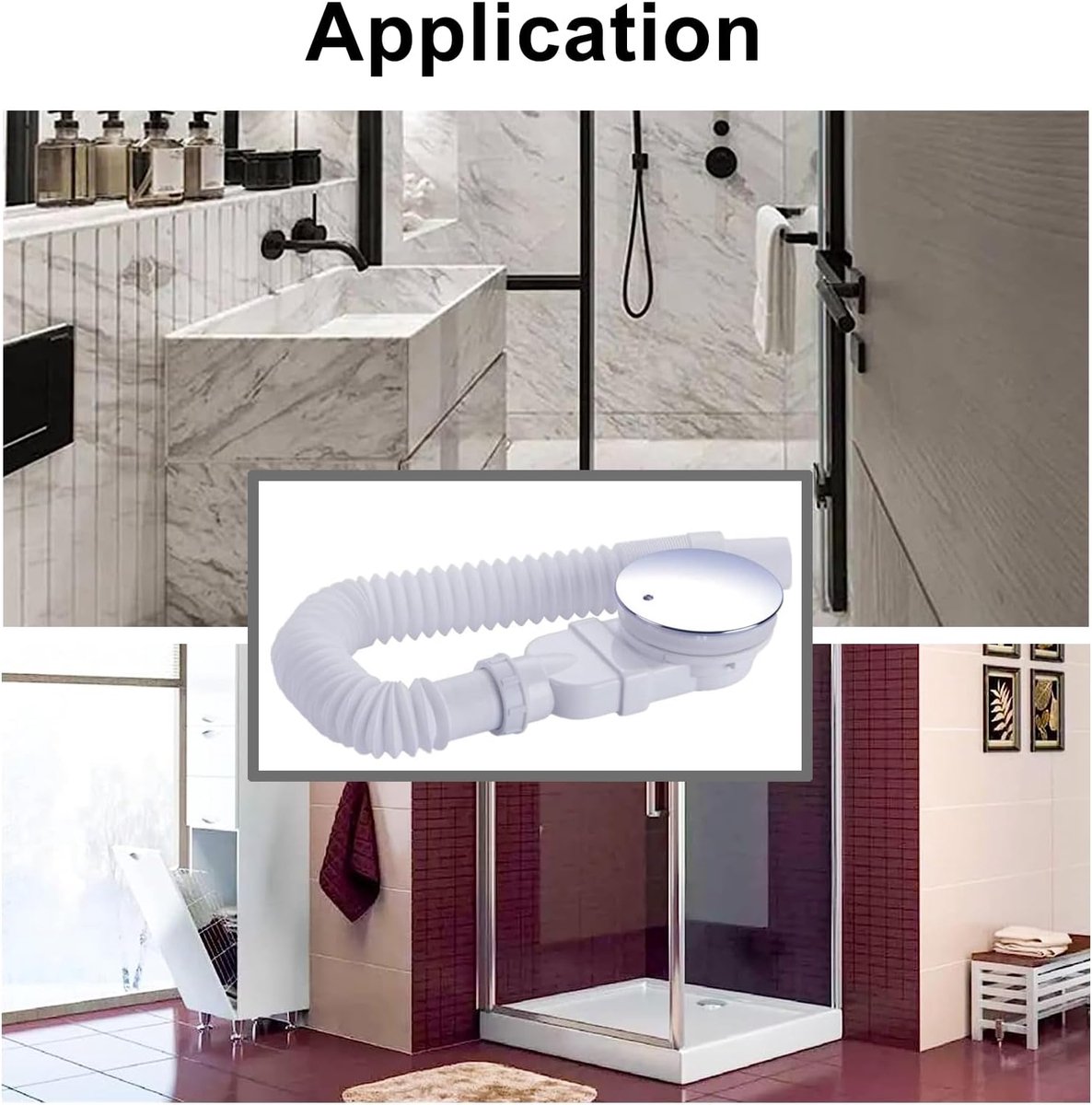 Shower tray siphon - Shower tray drains - Flat shower tray - Extra flat shower tray siphon - Drain set - Shower tray siphon - Shower tray siphon flat - For flat shower trays - Silver and white - Plastic - Image 5