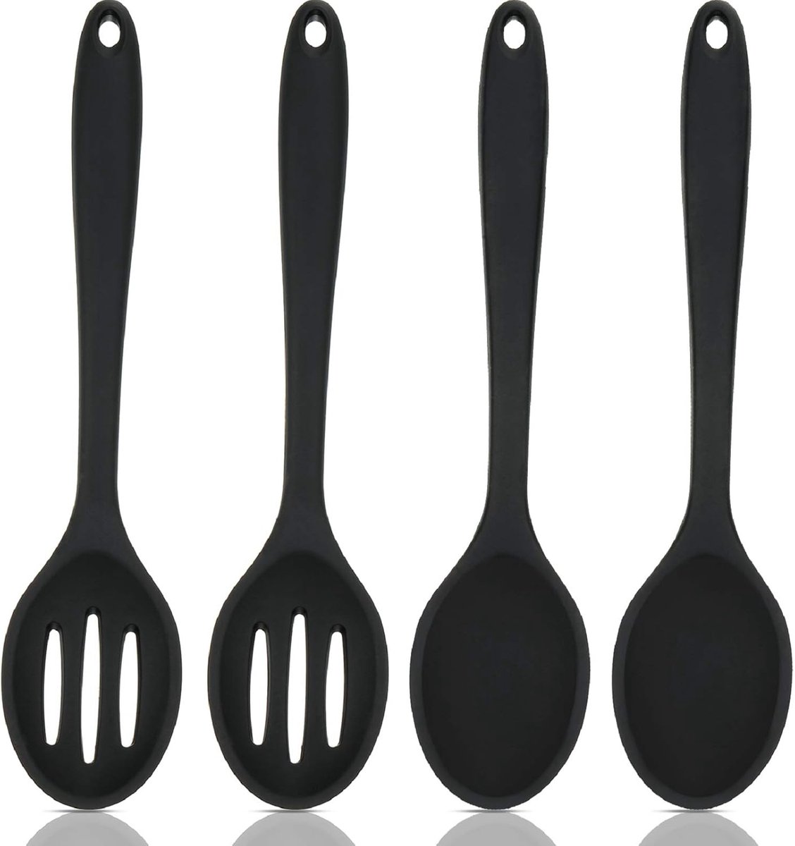 Cooking Spoon - 4 Pieces - Stirring Spoon - Silicone - Spoon - Sauce Spoon - Serving Spoon - Serving Spoon - Heat Resistant - Kitchen Tool - Non-Stick Coating - Kitchen Utensils - Suitable for Kitchens and Dining Rooms - 20.3*4.5 cm - Black - Image 1