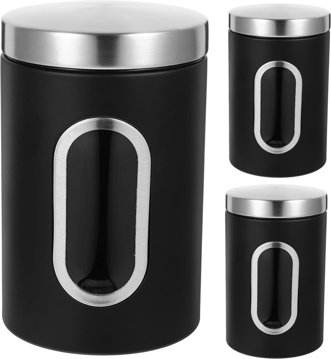 pieces - Coffee Storage Can - Coffee Tin - Coffee Cans - Storage Jar - Storage Jar - Airtight - Stainless Steel - 11*17.5cm - Black - With Viewing Window - Storage Tin for Coffee, Coffee Beans, Tea, Sugar, etc. - Image 1