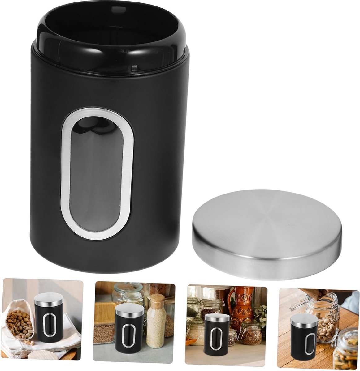 pieces - Coffee Storage Can - Coffee Tin - Coffee Cans - Storage Jar - Storage Jar - Airtight - Stainless Steel - 11*17.5cm - Black - With Viewing Window - Storage Tin for Coffee, Coffee Beans, Tea, Sugar, etc. - Image 4