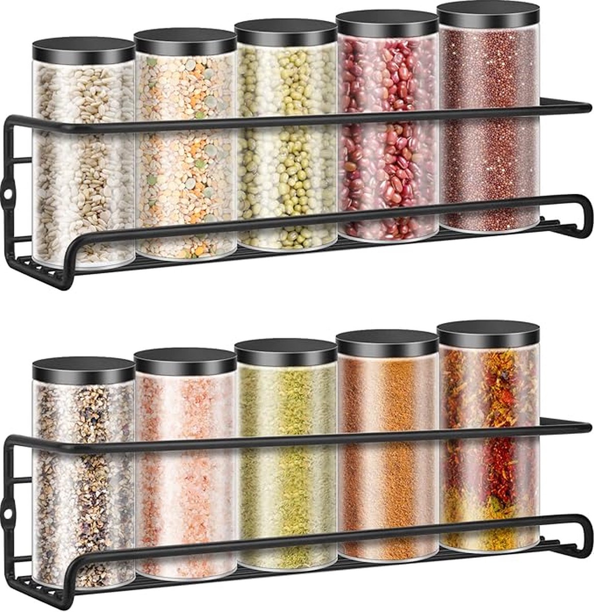 2 pieces - Wall spice rack - hanging - Wall rack - kitchen spice rack - hanging organizer - spice rack for kitchen cupboard - Spice Rack - Hanging spice rack - Black - 29*6.5*6.5cm - Image 1