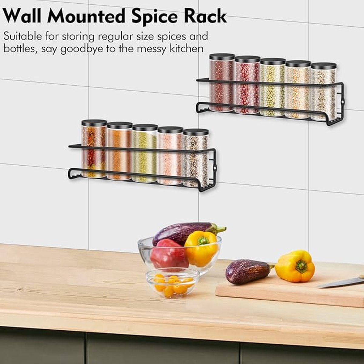 2 pieces - Wall spice rack - hanging - Wall rack - kitchen spice rack - hanging organizer - spice rack for kitchen cupboard - Spice Rack - Hanging spice rack - Black - 29*6.5*6.5cm - Image 4