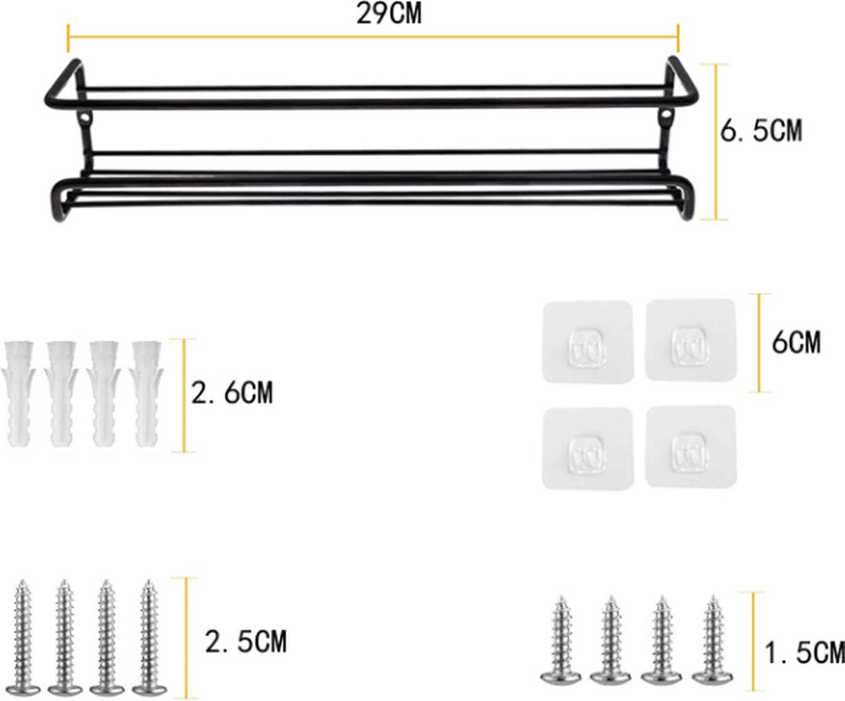 2 pieces - Wall spice rack - hanging - Wall rack - kitchen spice rack - hanging organizer - spice rack for kitchen cupboard - Spice Rack - Hanging spice rack - Black - 29*6.5*6.5cm - Image 5
