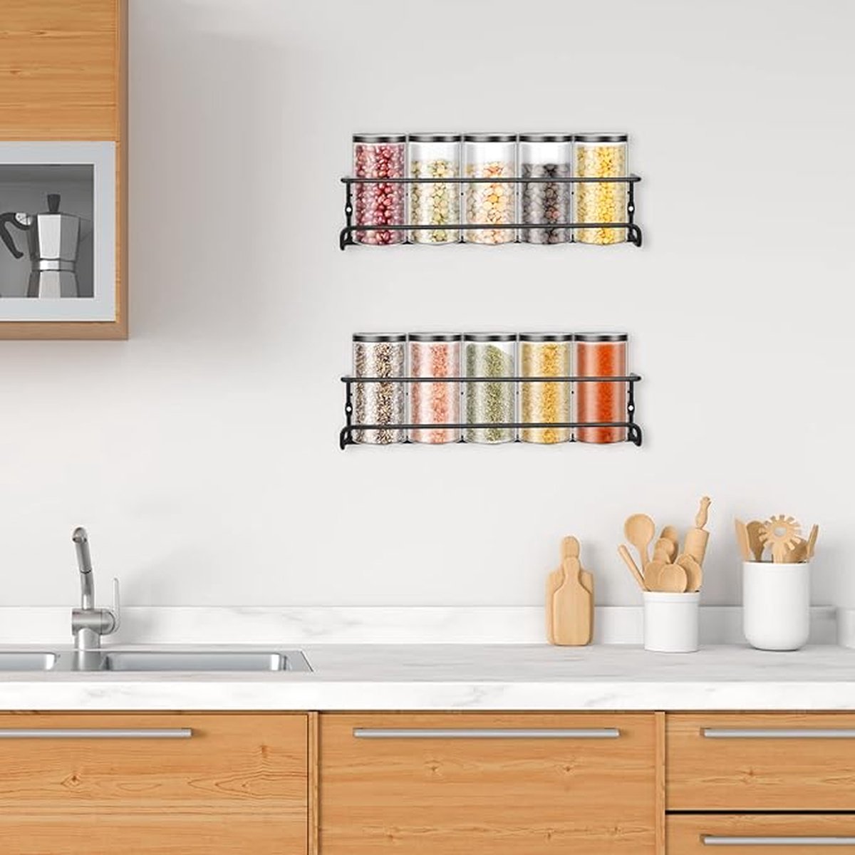 2 pieces - Wall spice rack - hanging - Wall rack - kitchen spice rack - hanging organizer - spice rack for kitchen cupboard - Spice Rack - Hanging spice rack - Black - 29*6.5*6.5cm - Image 6